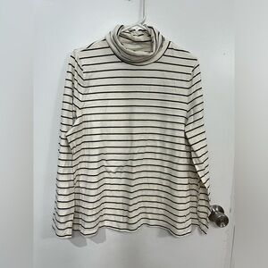 Talbots Cream and Black Striped Turtleneck Long Sleeve Top, size XL